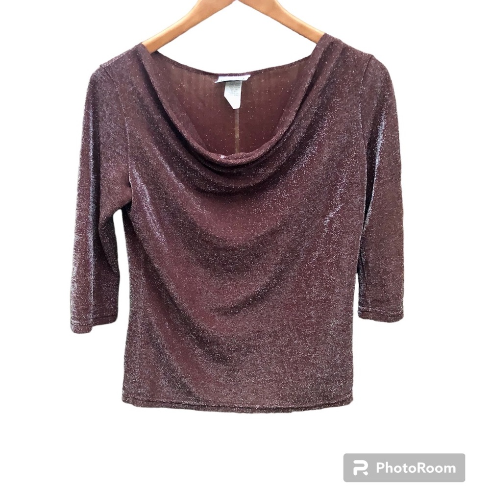 Vintage Mind Games Shirt Brown Metallic Silver 3/4 Sleeve Sz. Large